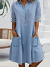 Women's Half Sleeve Summer Plain Pocket Stitching Denim Dress Shirt Collar Daily Going Out Casual Midi H-Line Shirt Dress Blue