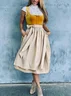 Women's Short Sleeve Summer Polka Dots Lace Dress Square Neck Party Going Out Vintage Midi X-Line Yellow