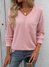 Women's Long Sleeve Tee T-shirt Spring/Fall Striped V Neck Daily Going Out Casual Top Pink