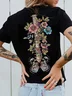 Women's Short Sleeve Tee T-shirt Summer Floral Printing Cotton Crew Neck Daily Going Out Casual Top Black