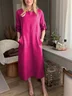 Women's Long Sleeve Spring/Fall Plain Cotton Dress Crew Neck Daily Going Out Casual Midi H-Line White