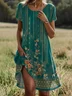 Women's Short Sleeve Summer Floral Dress Crew Neck Daily Going Out Casual Midi H-Line T-Shirt Dress Green