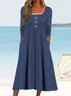 Women's Long Sleeve Spring/Fall Plain Buckle Dress Square Neck Daily Going Out Casual Maxi X-Line