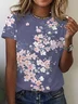 Women's Long Sleeve Tee T-shirt Spring/Fall Floral Cotton V Neck Daily Going Out Casual Top Gray