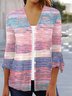 Color Block Knitted Casual Kimono