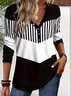 Women's Long Sleeve Blouse Spring/Fall Striped Jersey V Neck Daily Going Out Casual Top