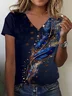 Women's Short Sleeve Tee T-shirt Summer Feather Pattern Jersey V Neck Daily Going Out Casual Top Deep Blue