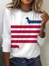 Women's Long Sleeve Tee T-shirt Spring/Fall Dog Printing Jersey Crew Neck Daily Going Out Vintage Top White