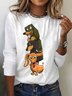 Women's Long Sleeve Tee T-shirt Spring/Fall Dog Printing Jersey Crew Neck Daily Going Out Vintage Top White