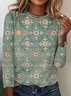 Women's Long Sleeve Tee T-shirt Spring/Fall Ethnic Lace Jersey Crew Neck Daily Going Out Casual Top