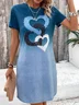 Women's Short Sleeve Summer Ombre Printing Jersey Dress Crew Neck Daily Going Out Casual Mini H-Line TUNIC Blue