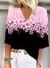 Women's Three Quarter Sleeve Tee T-shirt Spring/Fall Floral Printing V Neck Daily Going Out Vintage Top Pink