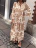 Women's Long Sleeve Spring/Fall Ethnic Printing Dress V Neck Party Going Out Ethnic Maxi A-Line