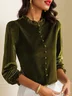 Women's Long Sleeve Blouse Spring/Fall Plain Buckle Velvet Lotus Leaf Collar Daily Going Out Casual Top