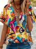 Women's Short Sleeve Tee T-shirt Summer Abstract Jersey V Neck Daily Going Out Casual Top