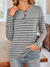 Women's Long Sleeve Tee T-shirt Spring/Fall Striped Knitted Crew Neck Daily Going Out Casual Top