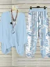 Women's Floral Daily Going Out Two Piece Set Three Quarter Sleeve Casual Spring/Fall Top With Pants Matching Set