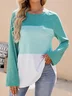 Women's Long Sleeve Tee T-shirt Spring/Fall Plain Split Joint Knitted Crew Neck Daily Going Out Casual Top