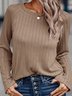 Women's Long Sleeve Blouse Spring/Fall Plain Knitted Crew Neck Daily Going Out Casual Top