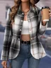 Women's Spring/Fall Outerwear Casual Buckle Plaid Long Sleeve Shirt Collar Jacket