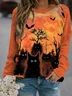 Women's Crew Neck Halloween Printing Vintage Spring/Fall Long Sleeve Sweatshirt