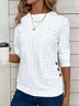 Women's Long Sleeve Tee T-shirt Spring/Fall Plain Buckle Lace Crew Neck Daily Going Out Casual Top