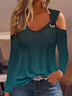 Women's Long Sleeve Blouse Spring/Fall Ombre V Neck Daily Going Out Casual Top