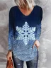 Women's Long Sleeve Blouse Spring/Fall Snowflake Printing V Neck Holiday Going Out Vintage Top