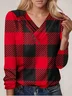 Women's Long Sleeve Blouse Spring/Fall Plaid Cross Neck Daily Going Out Casual Top