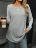 Women's Long Sleeve Tee T-shirt Spring/Fall Striped Split Joint Crew Neck Daily Going Out Casual Top