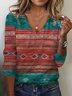 Women's Long Sleeve Tee T-shirt Spring/Fall Ethnic Printing Jersey V Neck Holiday Going Out Vintage Top