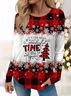 Women's Long Sleeve Tee T-shirt Spring/Fall Plaid Jersey Crew Neck Daily Going Out Casual Top