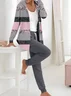 Women's Printing Striped Daily Going Out Two Piece Set Long Sleeve Vintage Spring/Fall Coat With Pants Matching Set